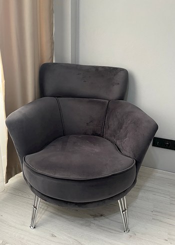 Tekli Modern Berjer Koltuk Gri, Metal Ayaklı
