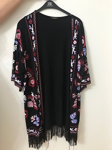 Büyük beden rikrali penye saçakli kimono