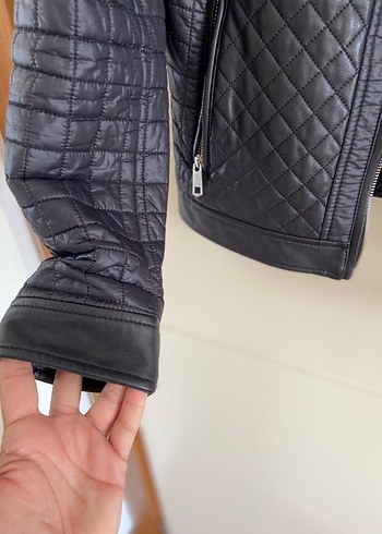 Kadın Siyah Deri Biker Mont - Görsel 4