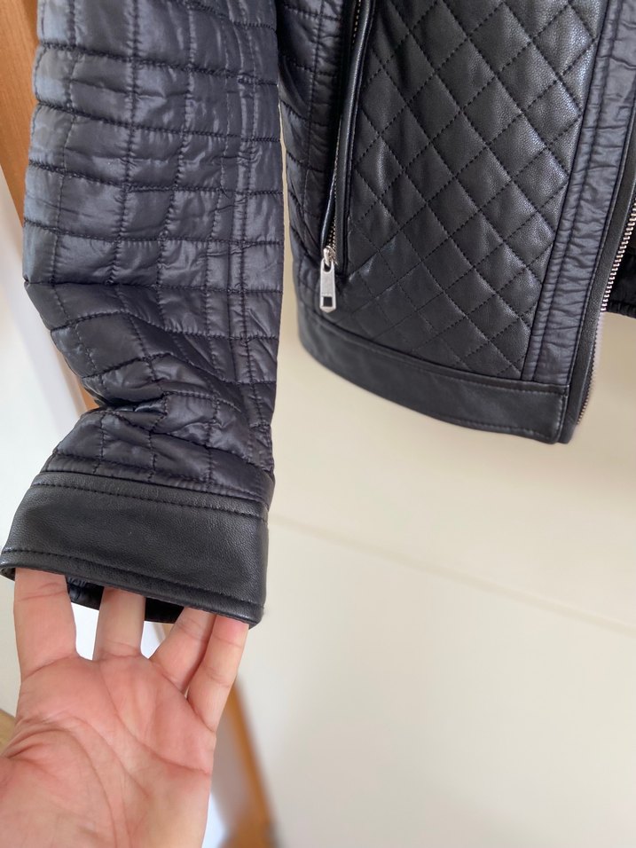 Kadın Siyah Deri Biker Mont - Görsel 4