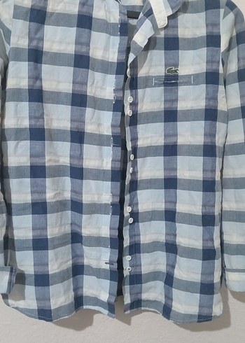 lacoste kadin  Mavi Kareli Uzun Kollu Gömlek - Görsel 4