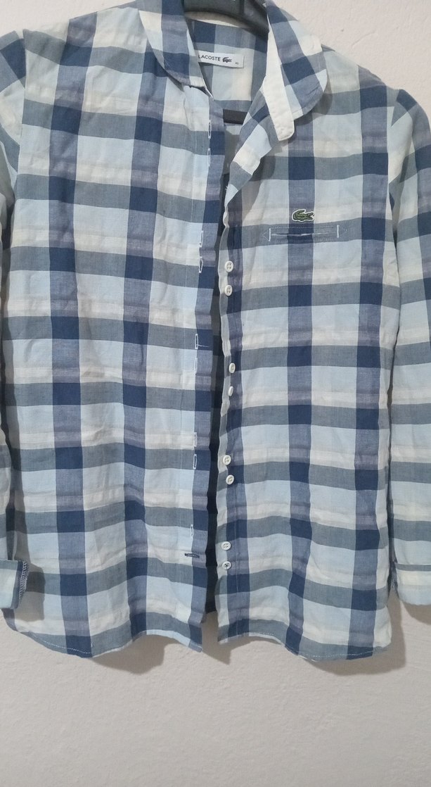 lacoste kadin  Mavi Kareli Uzun Kollu Gömlek - Görsel 4