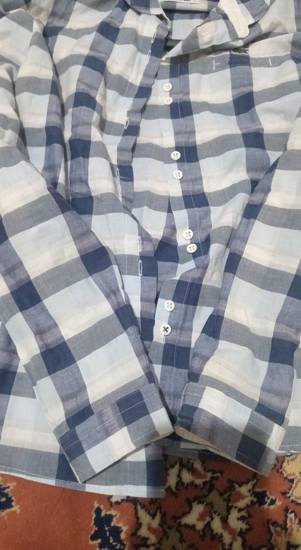 lacoste kadin  Mavi Kareli Uzun Kollu Gömlek - Görsel 5