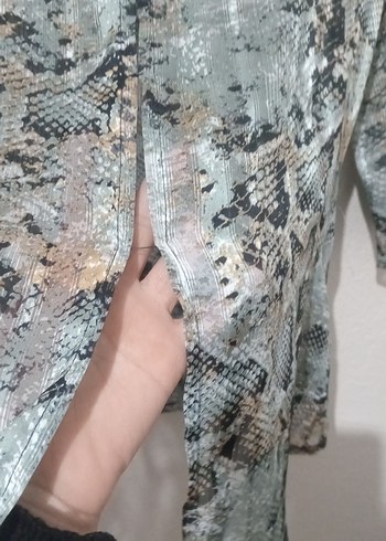 Gri Yılan Desenli Uzun Kollu Kadın Bluz - Görsel 6