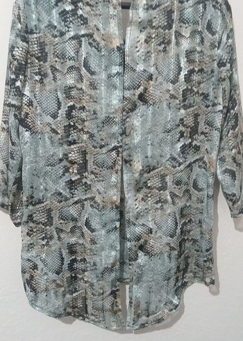 Gri Yılan Desenli Uzun Kollu Kadın Bluz - Görsel 4