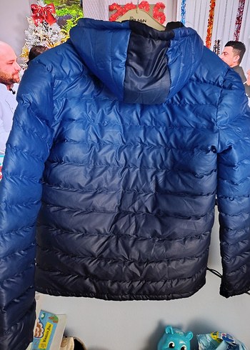 Erkek  Fermuarlı Mavi Bağlamalı Mont - Görsel 7