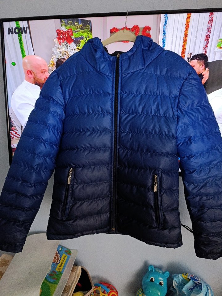 Erkek  Fermuarlı Mavi Bağlamalı Mont - Görsel 2