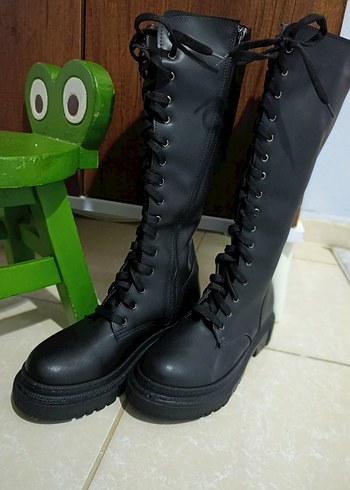 Siyah Deri Bağcıklı Stiletto Topuklu Goth Bot - Görsel 6