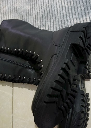 Siyah Deri Bağcıklı Stiletto Topuklu Goth Bot - Görsel 4