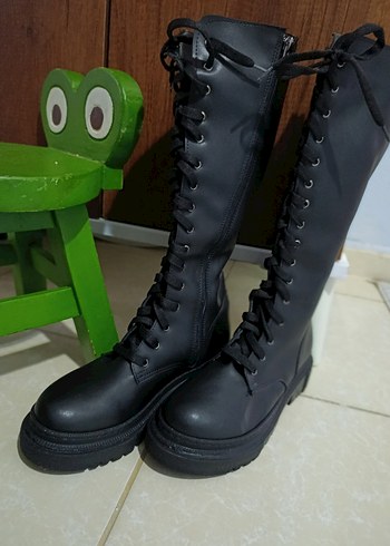 Siyah Deri Bağcıklı Stiletto Topuklu Goth Bot - Görsel 7