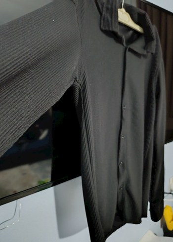 Düğmeli Siyah Kadın Uzun Kollu Gömlek - Görsel 3