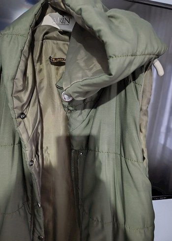 Kadın Haki Kapüşonlu Midi Yelek - Görsel 5