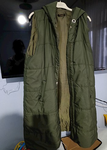 Kadın Haki Kapüşonlu Midi Yelek - Görsel 2