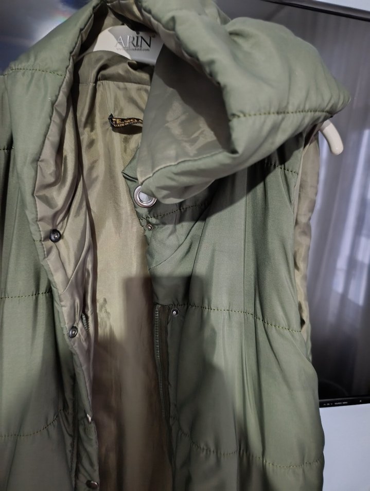 Kadın Haki Kapüşonlu Midi Yelek - Görsel 5