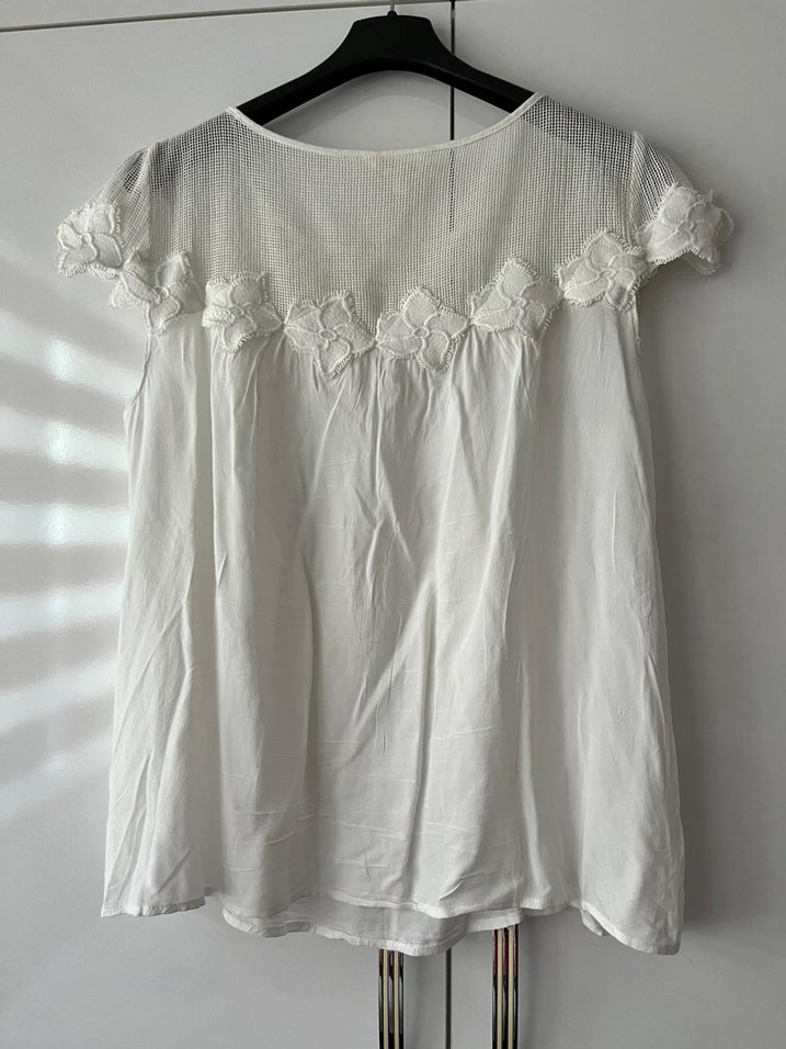 Dantel Detaylı Beyaz Kısa Kollu Bluz - Görsel 3