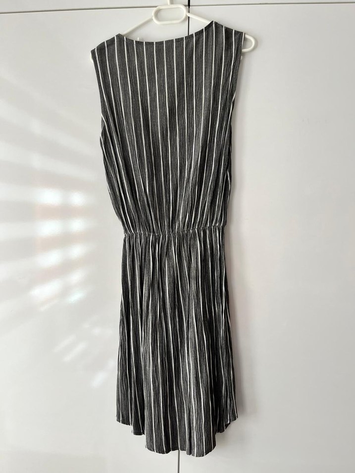 Gri Çizgili Keten Kadın elbise - Görsel 3