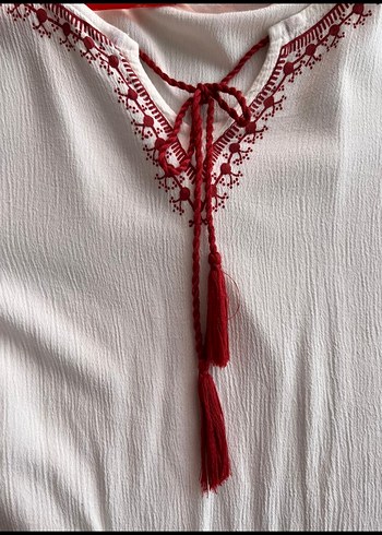 Nakışlı Püsküllü Bohem V Yaka Bluz - Görsel 4