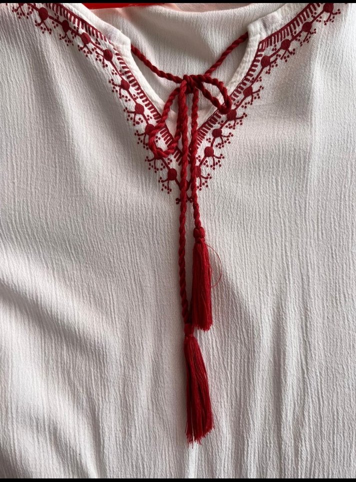 Nakışlı Püsküllü Bohem V Yaka Bluz - Görsel 4