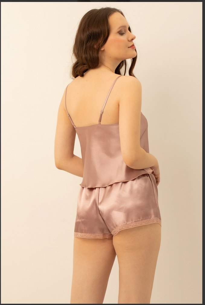 Doremi marka Bej Parlak Mini Saten Pijama Takımı - Görsel 2