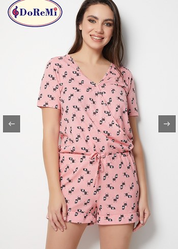 Doremi Pembe Desenli Kısa Kollu Kadın Pijama Takımı