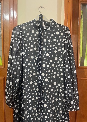 Melike tatar Uzun şifon  Puantiyeli lacivert gri - Görsel 4