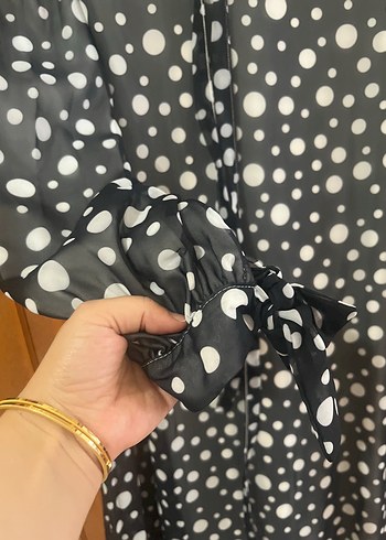 Melike tatar Uzun şifon  Puantiyeli lacivert gri - Görsel 5