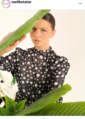 Melike tatar Uzun şifon  Puantiyeli lacivert gri - Görsel 2