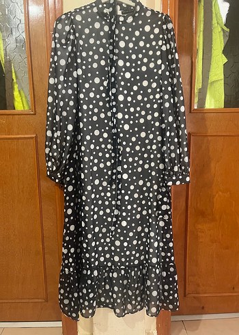 Melike tatar Uzun şifon  Puantiyeli lacivert gri - Görsel 3