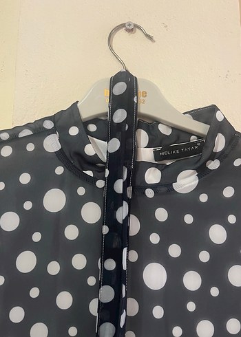 Melike tatar Uzun şifon  Puantiyeli lacivert gri - Görsel 6