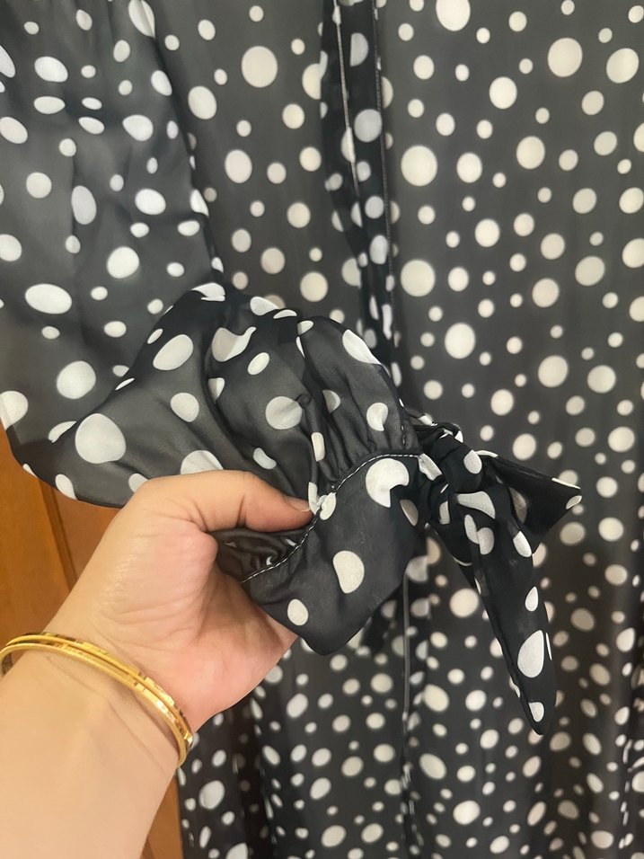 Melike tatar Uzun şifon  Puantiyeli lacivert gri - Görsel 5