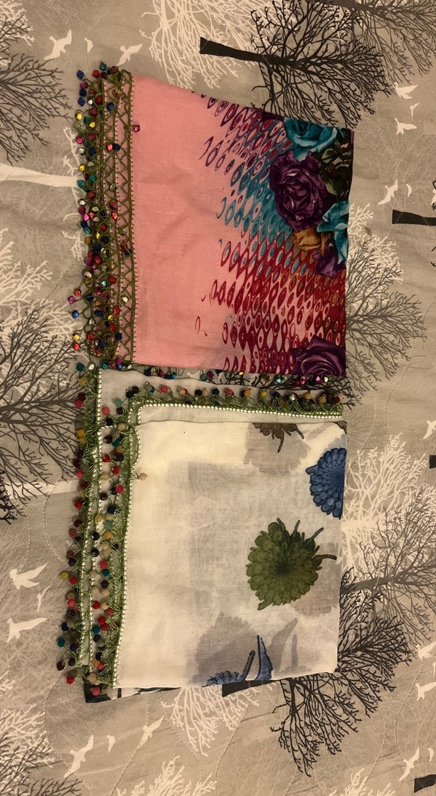 Çeyizlik Başörtüsü 2 adet Boncuk Detaylı Çok Renkli - Görsel 3