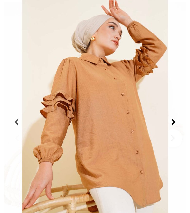 Bej Renkli Fırfırlı Uzun Kollu Kadın Gömlek - Görsel 2