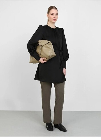 Saten Siyah tunik - Görsel 2