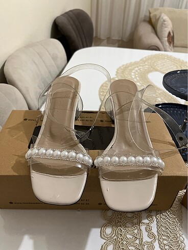 Şeffaf Kısa topuklu ayakkabı (incili) - Görsel 8