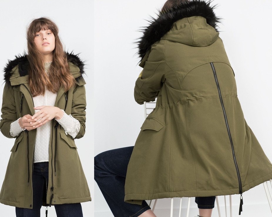 Zara Haki içi tüylü parka - Görsel 3