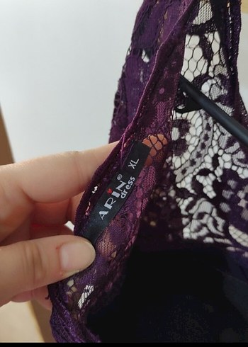 xl Beden Bordo Dantel Uzun Kollu Midi Elbise