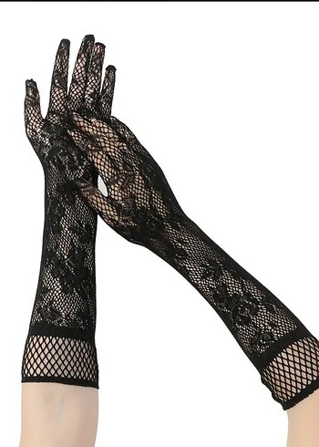 uzun Siyah Dantel Gotik Kadın Eldivenleri - Görsel 2