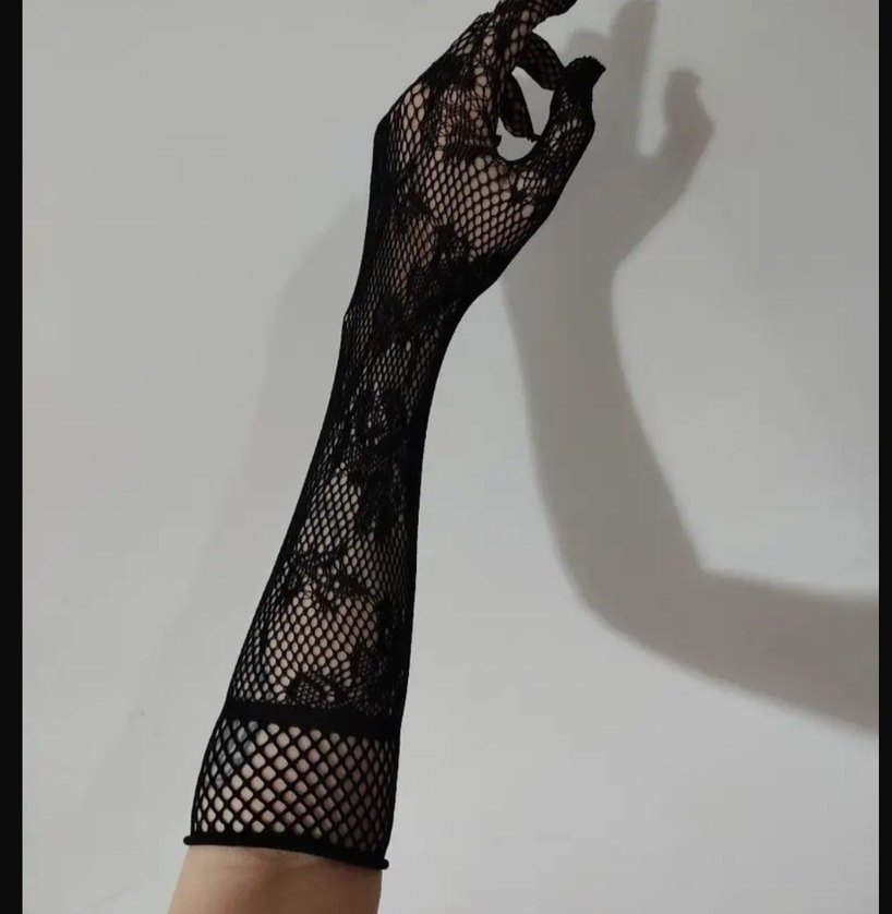 uzun Siyah Dantel Gotik Kadın Eldivenleri - Görsel 4