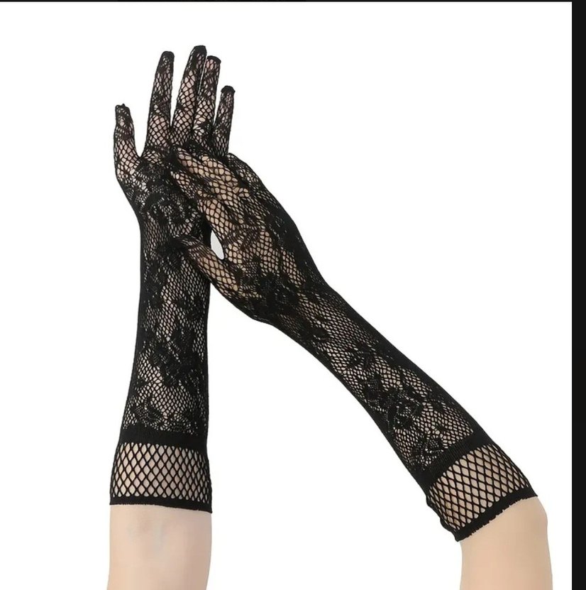 uzun Siyah Dantel Gotik Kadın Eldivenleri - Görsel 2