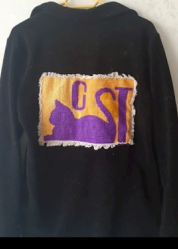 Baskılı Siyah Goth Kedi motifli fermuarli sweat - Görsel 4