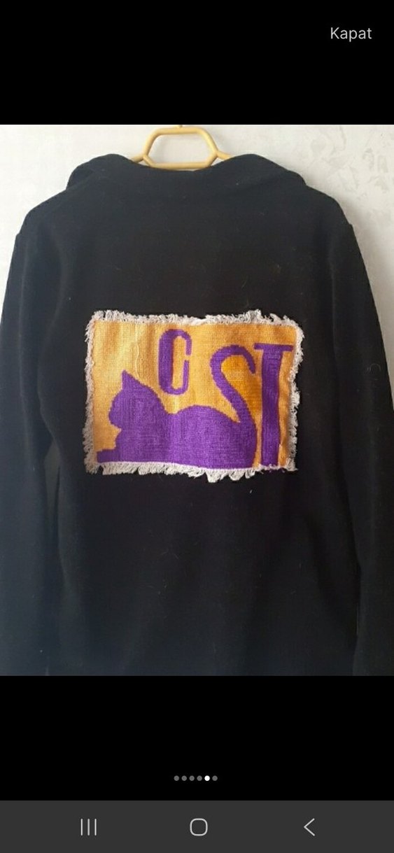 Baskılı Siyah Goth Kedi motifli fermuarli sweat - Görsel 4