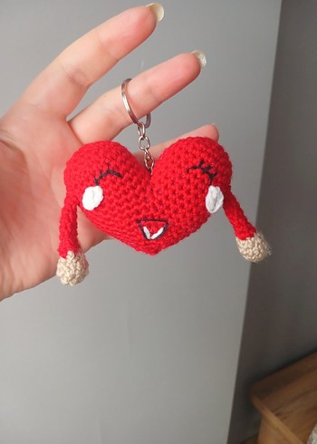 Renkli Örgü Kalp Anahtarlık - Görsel 2