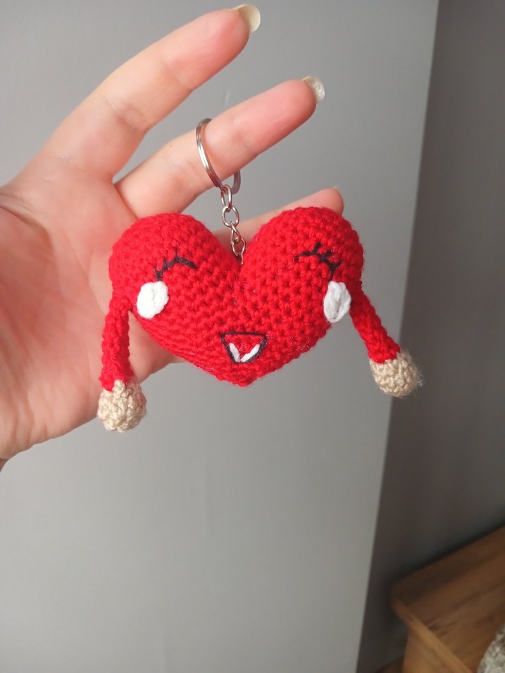Renkli Örgü Kalp Anahtarlık - Görsel 2