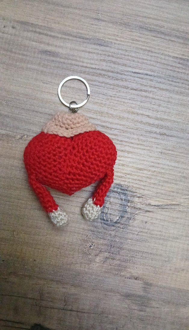 Renkli Örgü Kalp Anahtarlık - Görsel 3