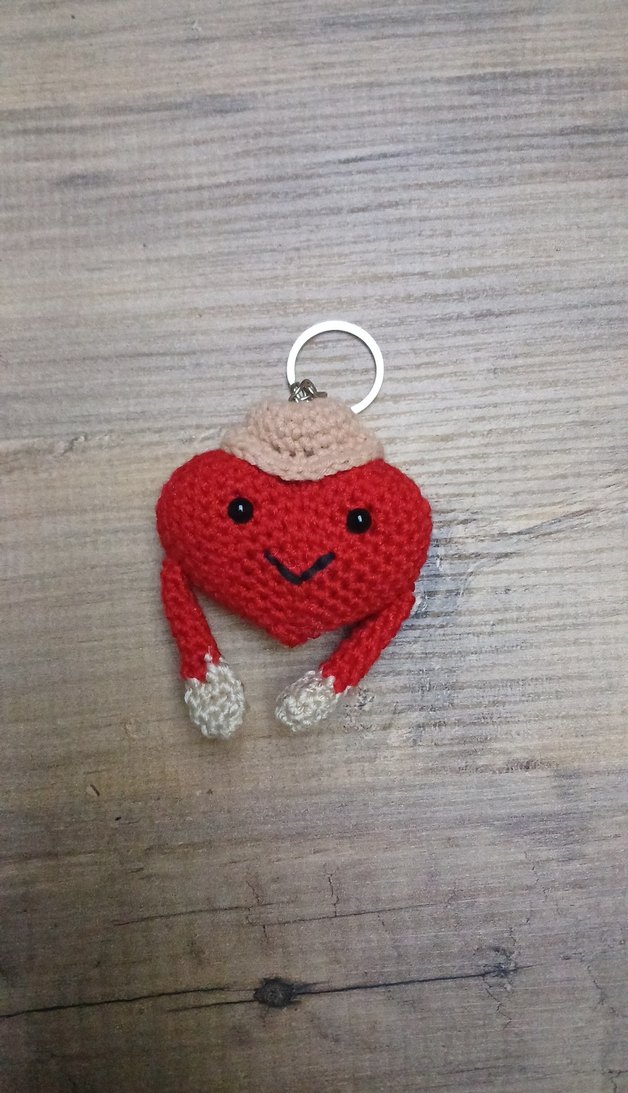 Renkli Örgü Kalp Anahtarlık - Görsel 4