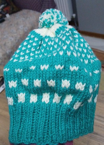 Turkuaz Renkli etnik desen Örgü Kadın Bere - Görsel 3