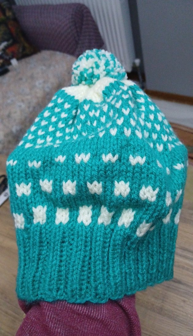 Turkuaz Renkli etnik desen Örgü Kadın Bere - Görsel 3