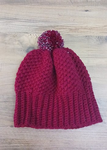 Bordo el Örgüsu Kadın Bere Ponponlu - Görsel 2