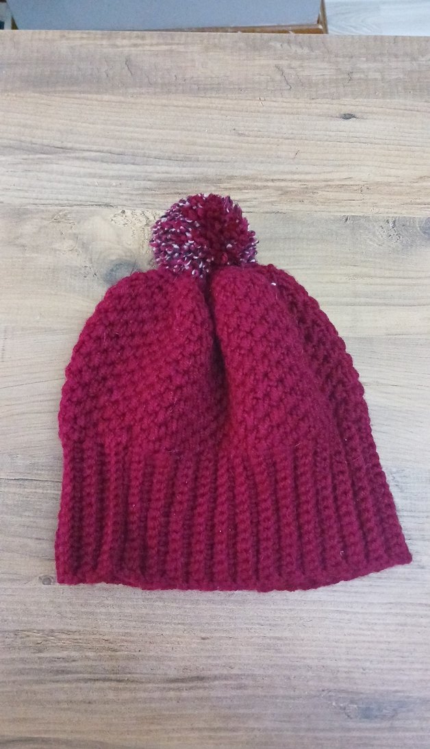 Bordo el Örgüsu Kadın Bere Ponponlu - Görsel 2