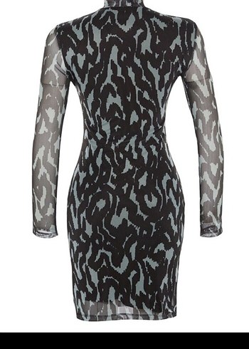 Şeffaf Detaylı Siyah Gri Mini Elbise - Görsel 5